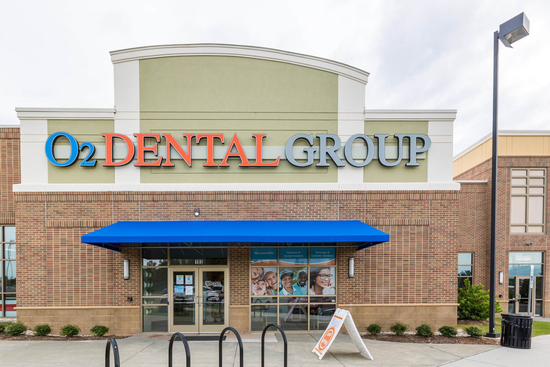 Storefront of O2 Dental Group dentist office in Durham NC